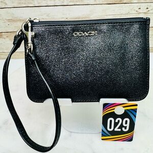 Coach Corner Wristlet Black Clutch Zip Pouch Glitter Sparkle Small Card Wallet